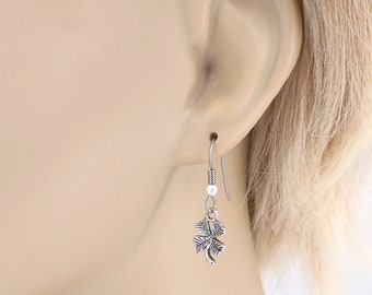 Four Leaf Clover Silver Earrings Jewelry Ear Wires with Pearl 103EW