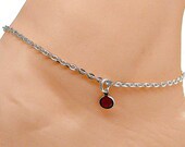 Anklet Silver Cable Chain with Choice of Crystal Birthstone Minimal Jewelry 9, 10, or 11 Inches