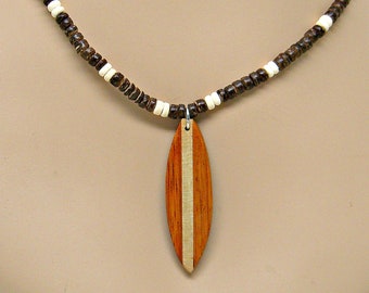 Surfboard Necklace Brown Coconut 4-5mm Beads, Beach Jewelry 18, 21, 24 inches 7039