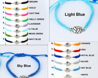 Volleyball Bracelet Adjustable Braided Cord 5 to 9 Inches Choice of 17 Colors, Team Packs Too 1017-303