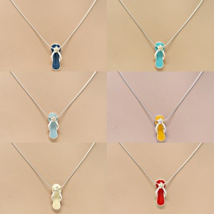 Plumeria Flower Flip Flop Epoxy Color with Crystal Silver Plated Charm Pendant Necklace 1483 S B