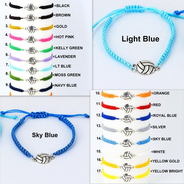 Volleyball Bracelet Adjustable Braided Cord 5 to 9 Inches Choice of 19 Colors, Team Packs Too 1017-303
