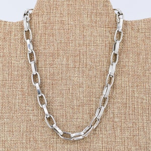 Choker or Necklace Chunky Paper Clip Steel Oval Link Chain 15, 16, 18, 20, 22, 24 Inches Men Women Unisex 9019