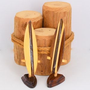 Wood Surfboard SUP Model on Stand Handmade in USA Surfer Stand Up Paddleboard