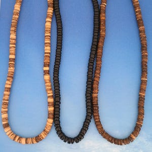 20" Surfer Necklace Black, Brown or Tiger Color 8mm Diameter Coconut Beads SUP Hawaiian Beach Jewelry 7037