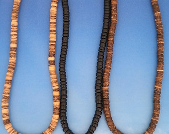 20" Surfer Necklace Black, Brown or Tiger Color 8mm Diameter Coconut Beads SUP Hawaiian Beach Jewelry 7037