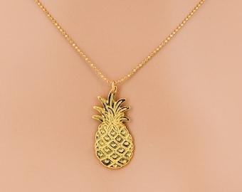 Pineapple Necklace Gold Plated on Bead Chain Adjustable 16.25 to 19.25 Inches Beach 1514-106