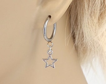 Stars Silver Stainless 16mm Huggie Celestial Earrings Pair 3703-329