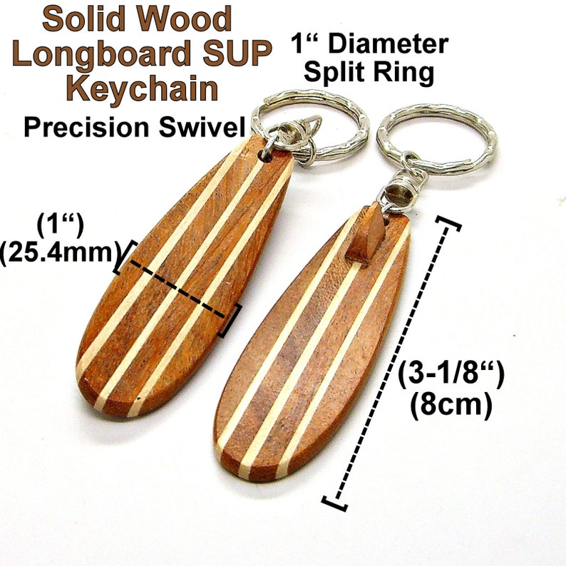 Wood Surfboard SUP Key Chain Single Fin Long Board Key Ring Surfer Surfing Surf 8251A image 3