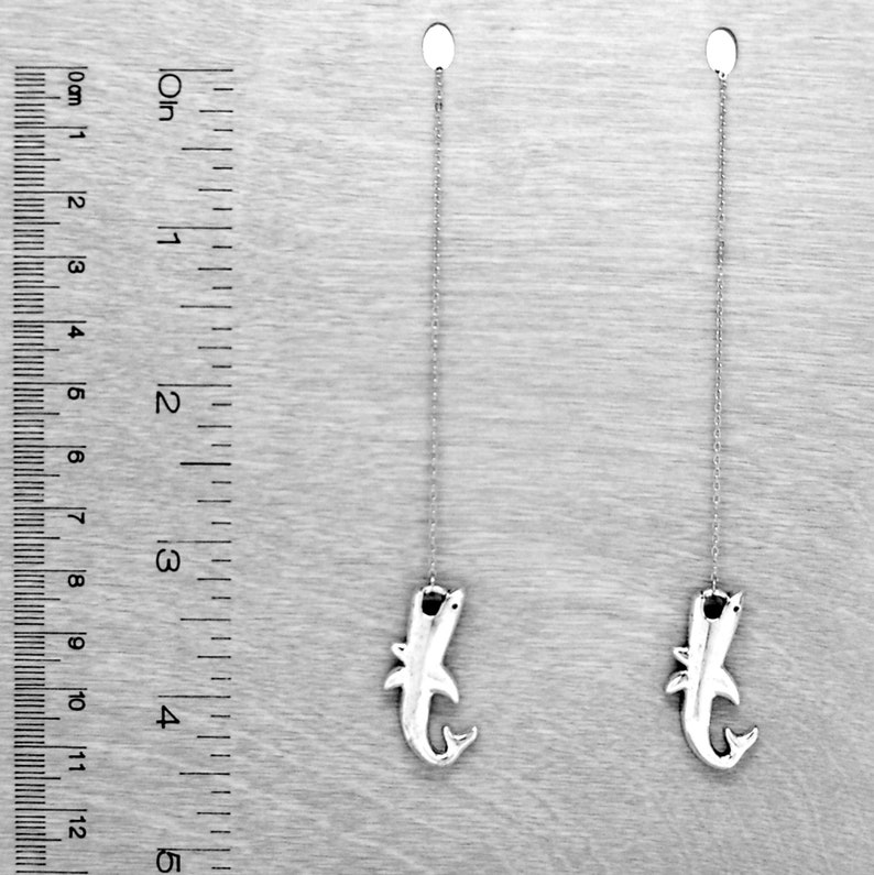 SHARKS Ear Threads Threader Earrings Pair Silver 5.25 Adjustable Length 76ET image 2