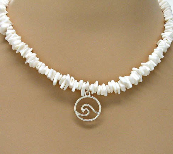 Wave Puka Seashell Necklace Choker White Square Cut Chip Lengths