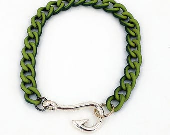 Camo Chain Bracelet Fish Hook Clasp, Steel Curb Chain 1023-314