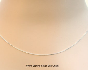 Sterling Silver Box 015 Chain 16, 18, 20, 24, 30, 36 Inch for Necklace .9mm Style 121