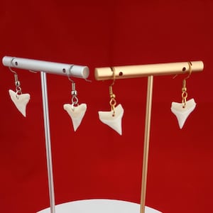 Shark Tooth Earrings Genuine Shark Teeth Dangle Gold or Silver Ear Wires Beach Jewelry 8372