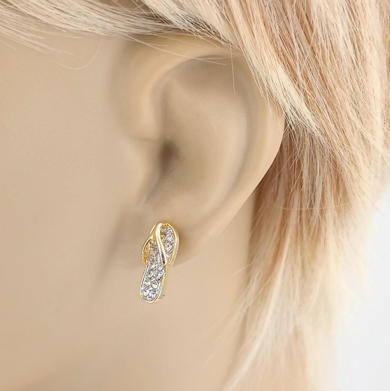 Earrings Flip Flops With Crystals Gold Studs With Clear Crystals