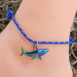 Rainbow Shark on 2.4mm Dia. Paracord Adjustable Slide Anklet or Bracelet Choice 18 Cord Colors 7194-105A