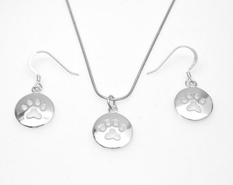 Earrings Paw Print Cut Out Disc Sterling Silver Pet Dangle Ear Wires 3628