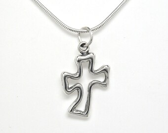 Sterling Silver, Wavy Cross Pendant, Pendant, Silver, 925, Chain