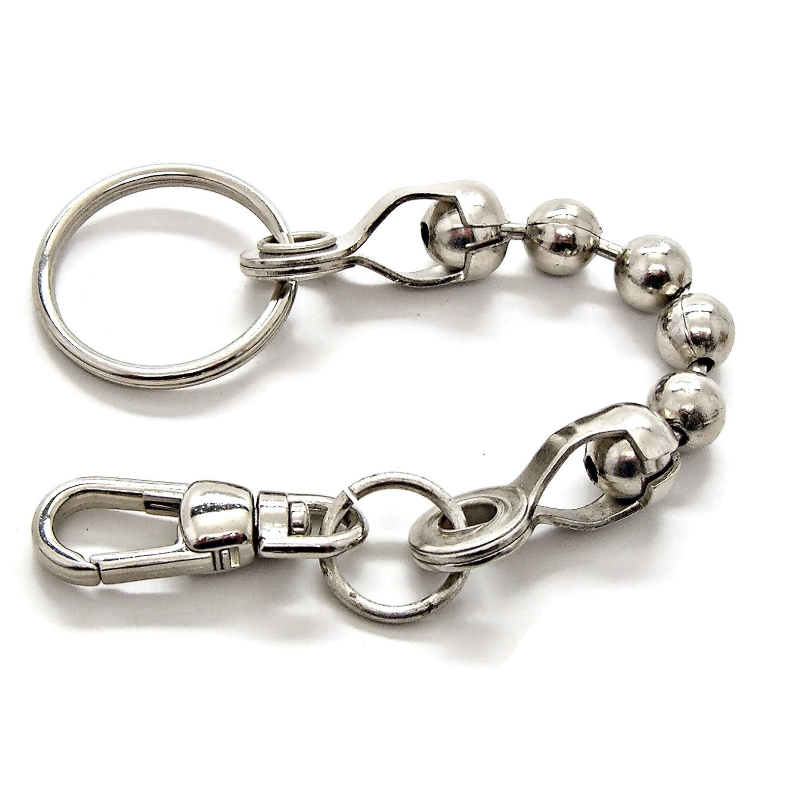 Key Chain, Large Steel Ball Bead, Large Split Ring, Spring Snap