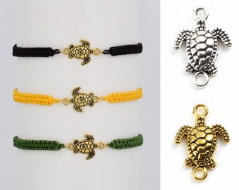 Sea Turtle Bracelet Adjustable Braided Cord 5 to 9 Inches Choice of 18 Colors Silver or Gold Charm 1017-309