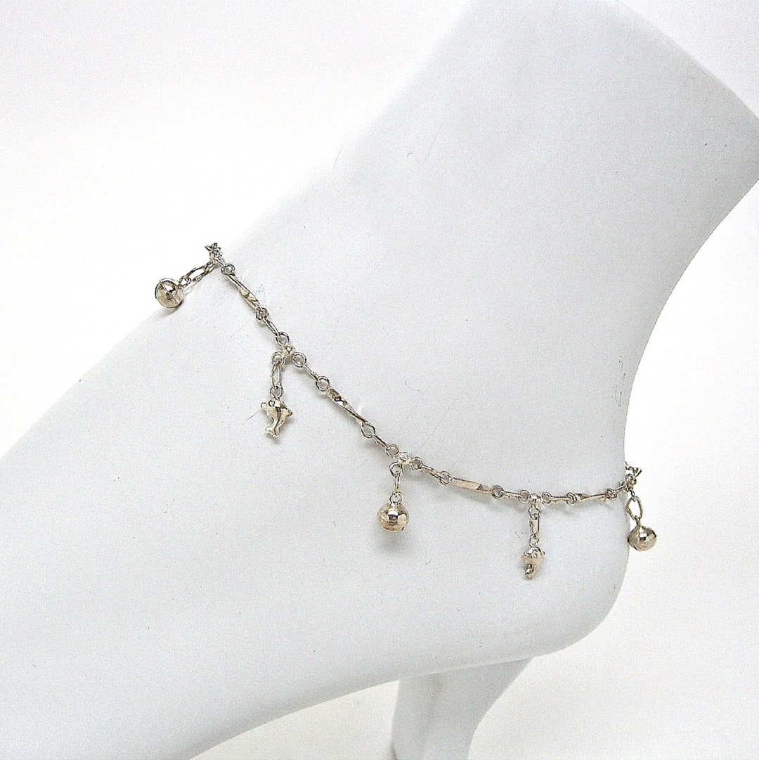 Handmade Woven Anklet Added Brass Bell Dolphin Seahorse