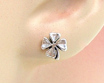 Earrings Four Leaf Clover Sterling Silver Lucky Minimal Pierced Tiny Ear Studs 3488