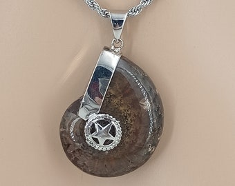 Ammonit Fossil Anhänger oder Halskette, Silber Fassung und Collierschlaufe AS#4