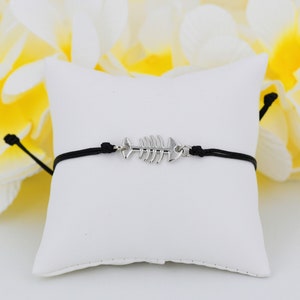 Fish Bones Bracelet or Anklet, Adjustable Cord, 6 to 8.5 Inches, Option: Black, Brown or Blue 1010-108