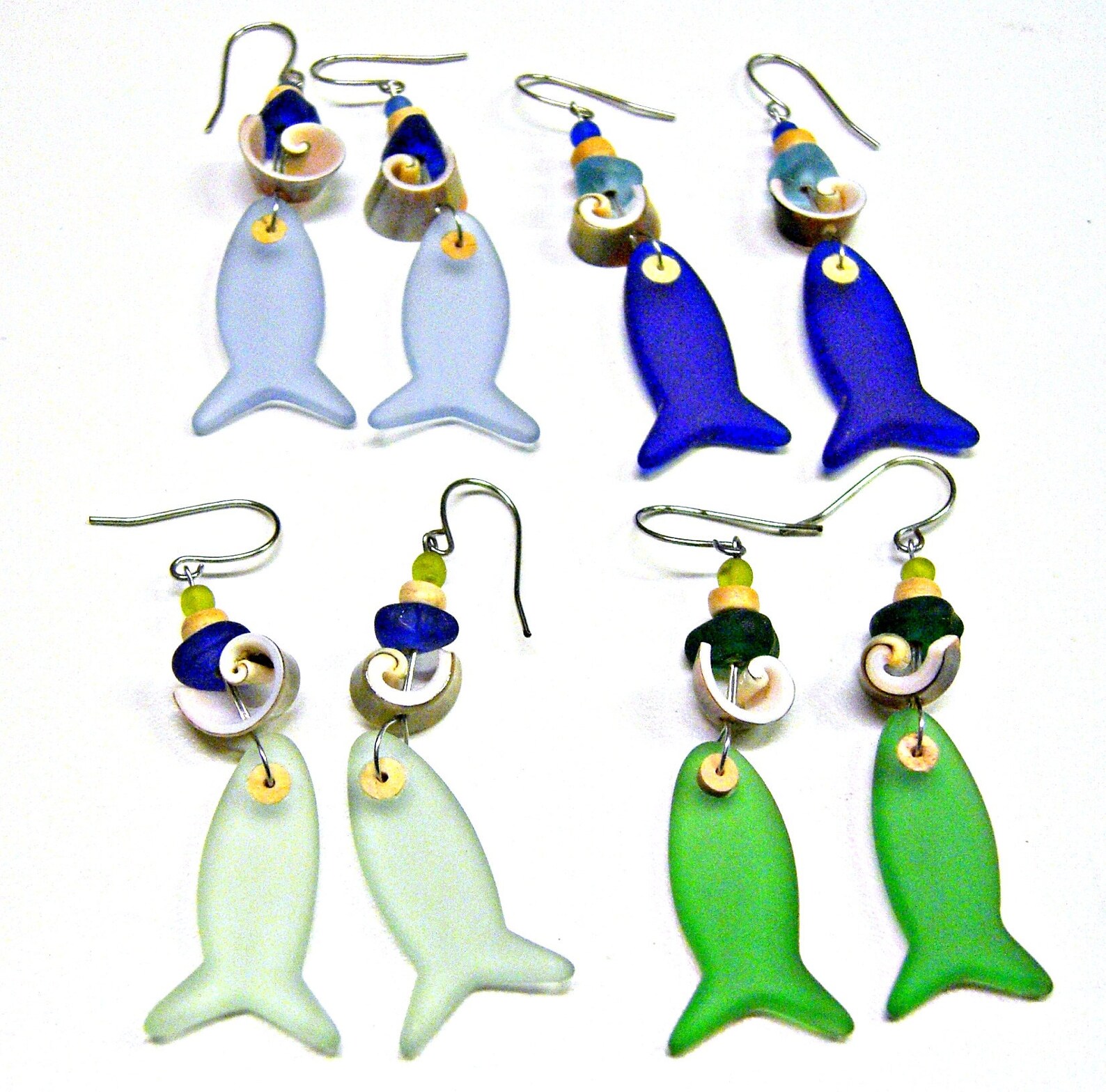 Earrings Sea Glass Fish Coconut Shell Dangle Ear Wires Choice Etsy