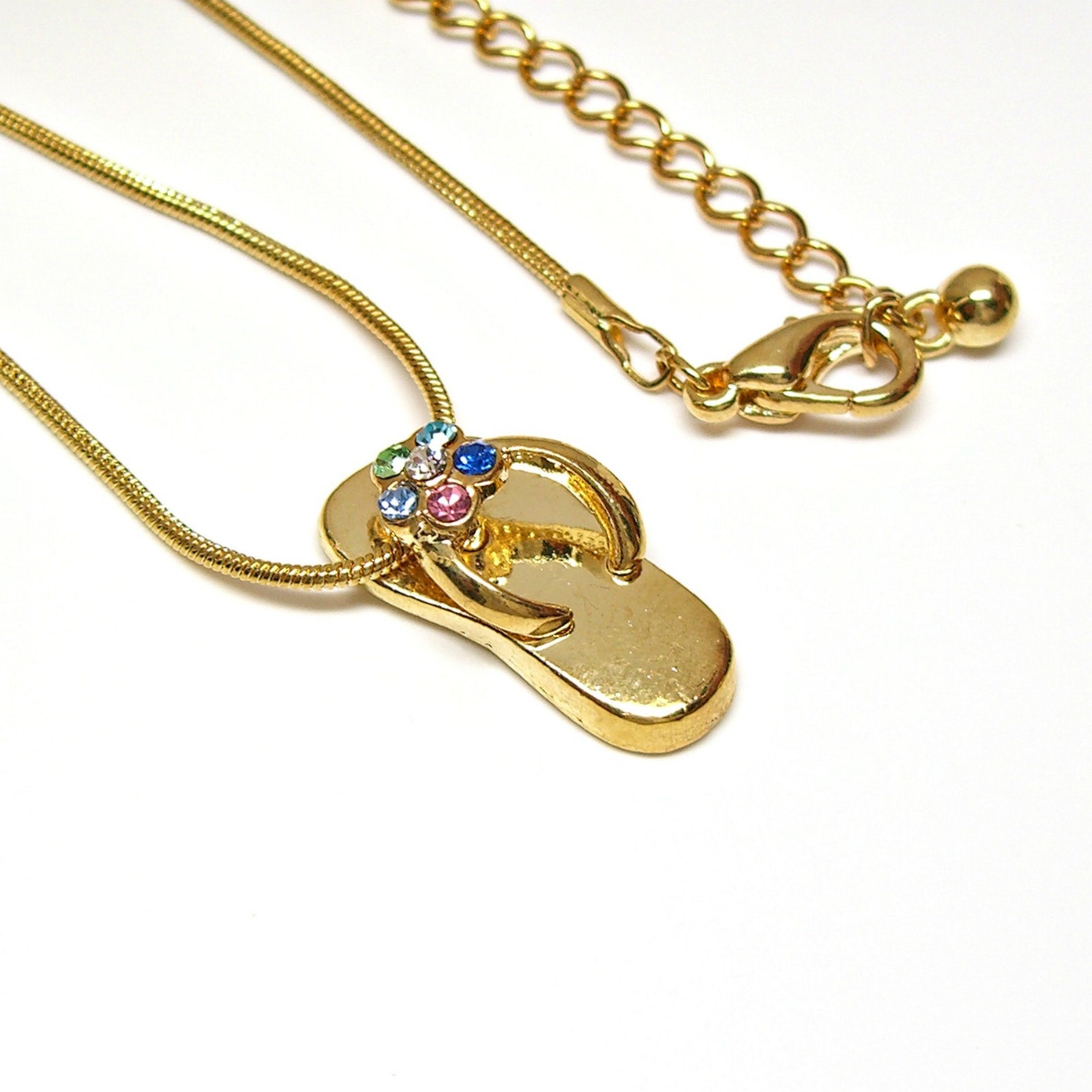 Flip Flop Necklace Asst Crystal Colors Gold Plated Pendant and Etsy