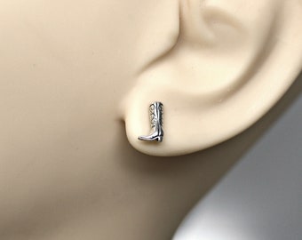 Earrings Cowboy Boot Sterling Silver Western Cowgirl Minimal Tiny Ear Studs Post Earrings 3415