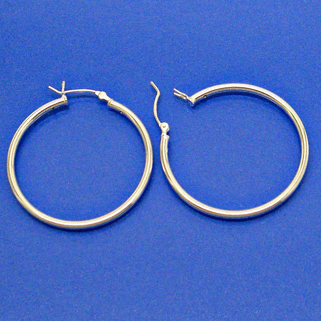 Pair of Earrings 35mm Sterling Silver Hoops Click Top Hinge 3583