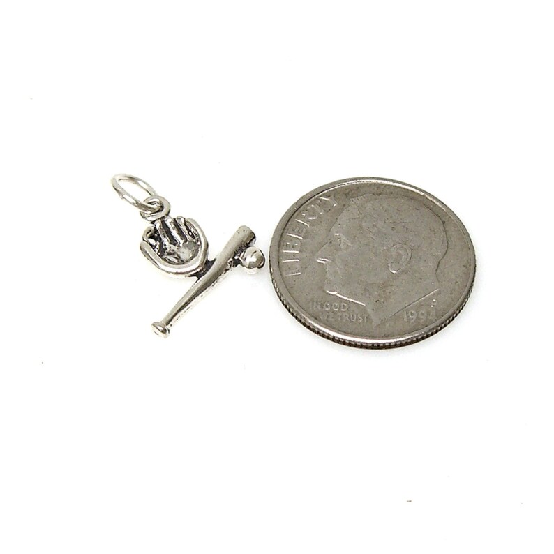 Baseball Softball Glove Ball Bat Sterling Silver Tiny Charm Pendant for Anklet Bracelet 2002 image 2