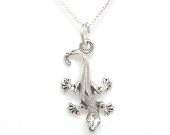 Gecko Lizard Sterling Silver Animal Charm Pendant or Necklace 1928