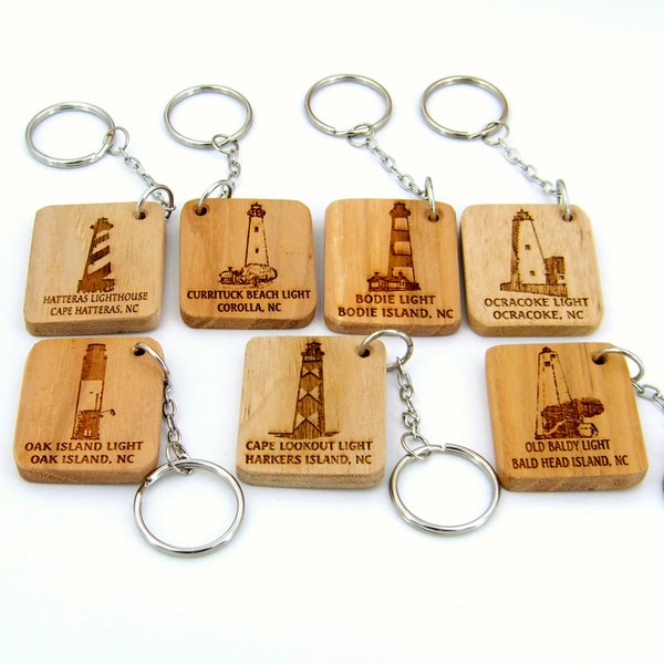 Wood Lighthouse Key Chain Outer Banks North Carolina Key Ring Hatteras Currituck Oak Island Ocracoke Bodie Old Baldy Cape Lookout