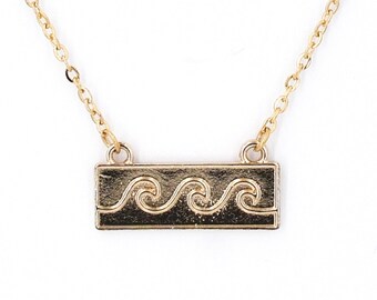 Ocean Wave Charm Necklace Adjustable Cable Chain 18.5" - 20.5" Gold Tone Beach 9033-43