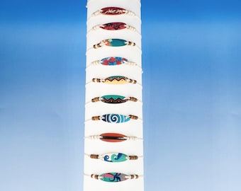 Surfboard Bracelet, Adjustable String Cord, Hand Painted Wood, 12 Design Choices 6283