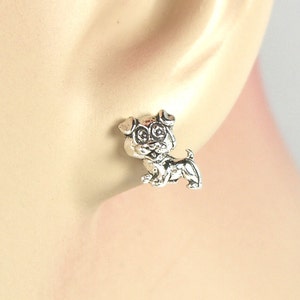 Puppy Dog Earrings Sterling Silver Pet Minimal Tiny Ear Studs, Post Earrings 3401