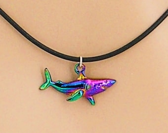 Rainbow Shark Silicone Cord Necklace 14", 15", 16", 17", 18", 19" Lengths Youth to Adult 9002-105