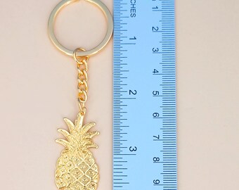 Gold Pineapple Keychain, Metal Key Ring 106-KC