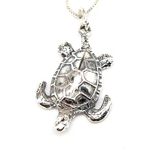 Sea Turtle Sterling Silver Sea Life Animal Beach Charm Pendant or Necklace 1840