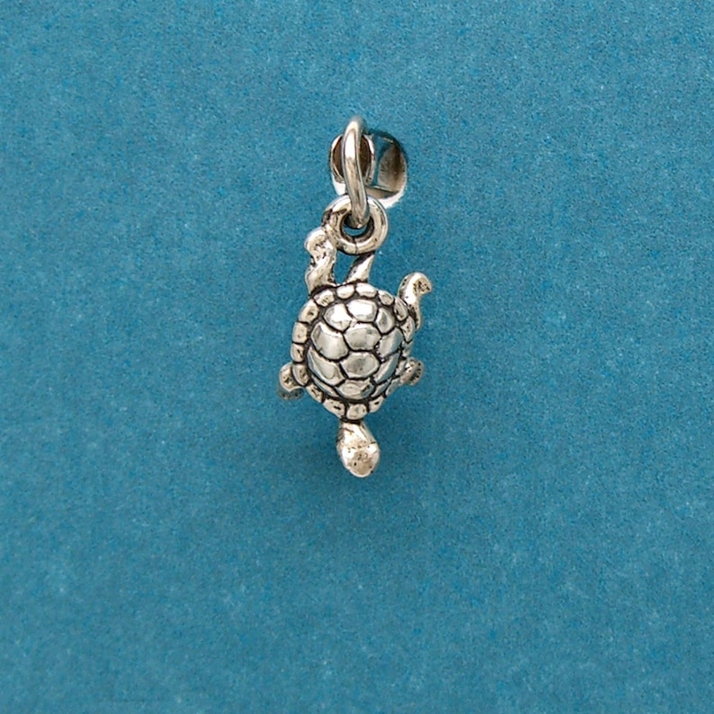 Turtle Tortoise Sterling Silver Mini Charm for Bracelet or Anklet 1752 image 1