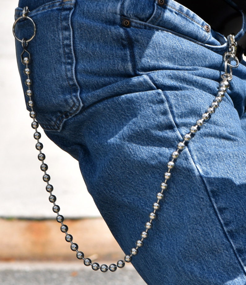 Biker Wallet Chain 18 24 30 9.5mm Ball Bead Chain Trucker Skater Rocker Hip Hop Punk Rock Option Add Key Fob image 8