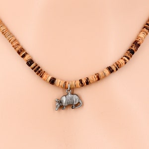 Armadillo Necklace Tiger Brown Coconut Beads 14, 15, or 18 Inches Southwest Animal 7029-304