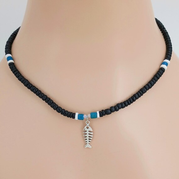 SIMADA様依頼アイテム（Bone necklece） Fish Bones Necklace Choice of 18, 21, 24-inch Lengths Black, Blue