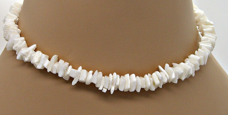 Puka Sea Shell Necklace or Choker White Square Cut Chip Lengths 15, 16, 18, 20 inches Hawaiian Beach Surfer SUP Youth to Adult 7065 image 2