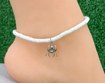 Spider Puka Shell Anklet, Adjustable, White 3-4mm Shell Beads, 9" to 12" 5235-328