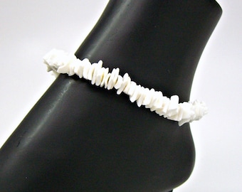Puka Shell Anklet White Square Cut Chip Hawaiian Surfer SUP Beach Sea Shell Jewelry 5233