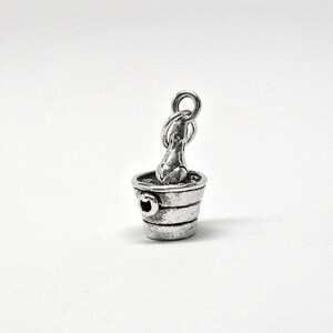 Champagne Bottle in Ice Bucket Sterling Silver Food and Drink Charm Pendant or Necklace 2078