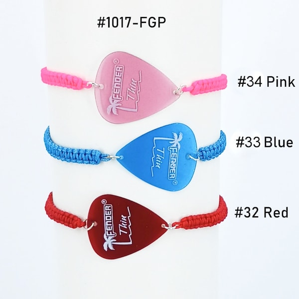 Guitar Pick Bracelet Adjustable Braided Cord 5 to 9 Inches Choice of 18 Colors 1017-FGP